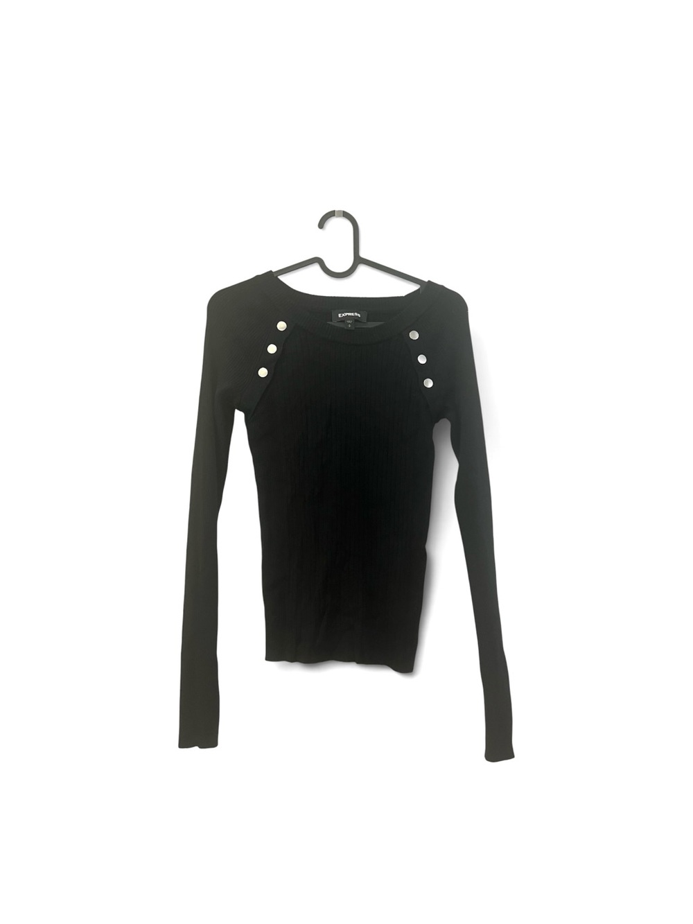 NWOT Express Black Ribbed Knit Long-Sleeve Top with Shoulder Buttons